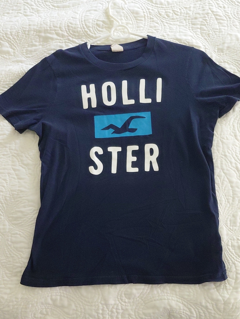 Hollister Navy Tee with White Logo and Blue Accent